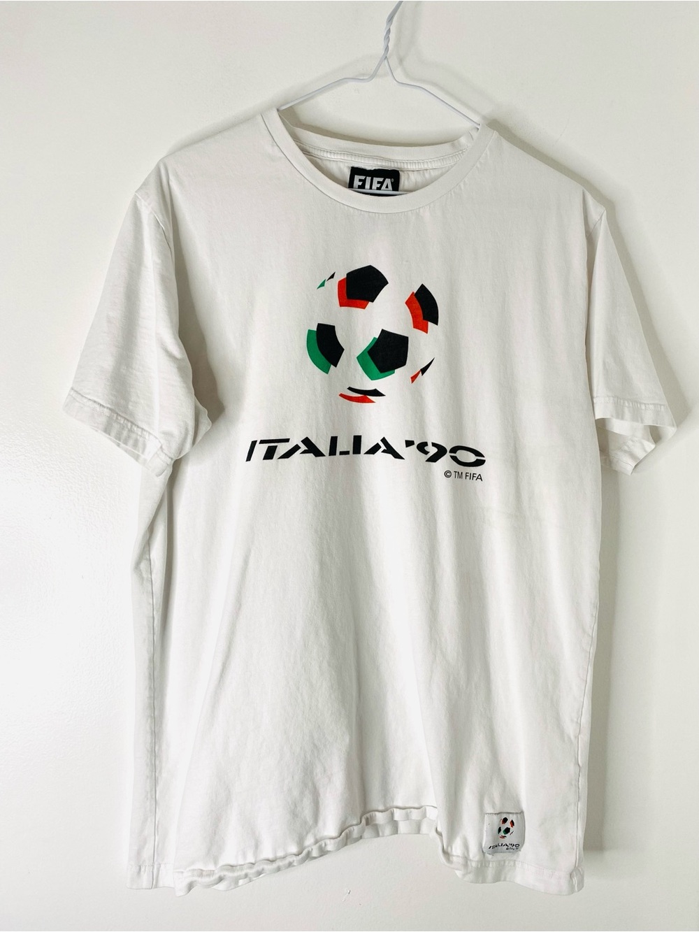 FIFA Classics Italia 90 Soccer Graphic Tee White Crew Neck Football Shirt